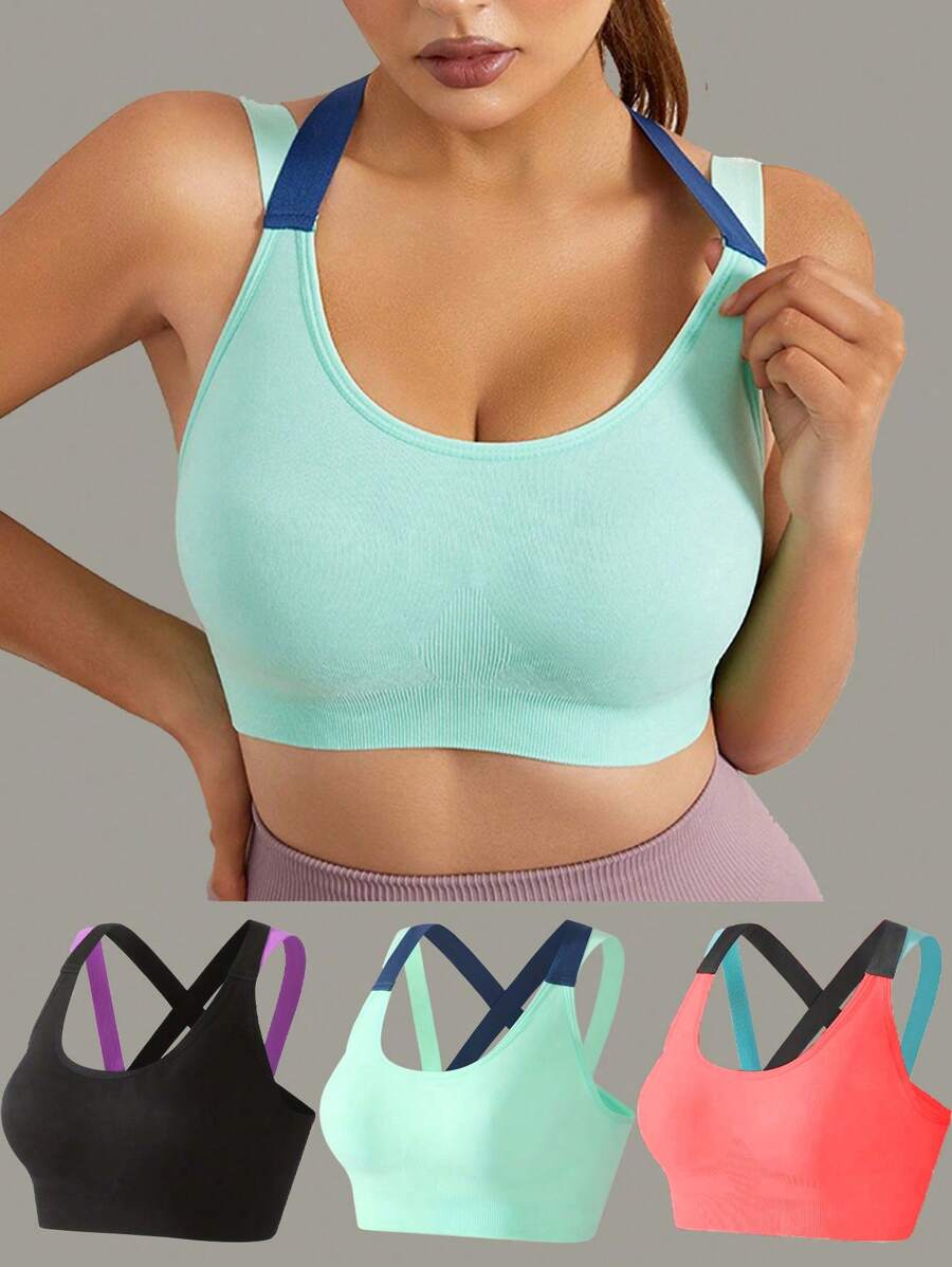 Áo ngực không dây chống sốc & chống chảy xệ tập Yoga 3 cái/bộ dành cho nữ, Dụng cụ nâng cao vẻ đẹp vùng lưng, Đồ lót - Hồng - Xem 1