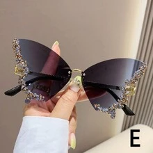 奢华水钻蝴蝶时尚眼镜，Y2K 复古无框超大派对眼镜，男女皆宜 - 彩色 - 查看 13