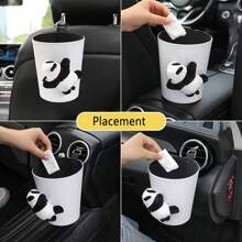 1pc Car Trash Bin Panda Cartoon Hanging Garbage Bag Waterproof Vehicle Umbrella Storage Bucket With Car Placement - Multicolor - View 5
