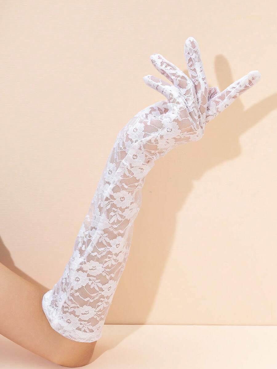 1pair Ladies' Rose Lace Evening Dress Long Sleeve Cuffs