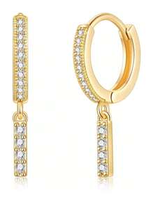 1對女士小號huggie Hoop字母耳環| Post Huggie耳環|方鋯|925純銀低過敏|女童、少女、女士禮物 - 金黃色 - 查看 28