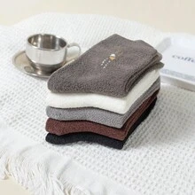 5pairs/Pack Men's Thickened Anti-Pilling Coral Fleece Warm Mid-Calf Socks - Multicolor - View 3