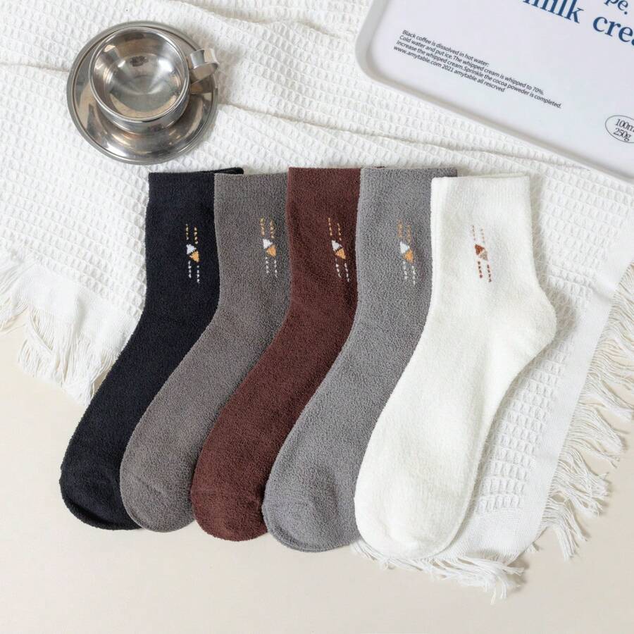 5pairs/Pack Men's Thickened Anti-Pilling Coral Fleece Warm Mid-Calf Socks - Multicolor - View 1