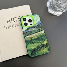1pc Neutral Oil Painting Style Landscape Printed Shockproof Phone Case Compatible With Iphone 7/8/11/12/13/14/15/X/Xr/Xs/Plus/Pro/Pro Max/Se2 - dark green[0] - View 4