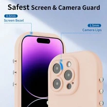 1pc Beige Simple Tpu Silicone Phone Case With A Silver-Plated Circular Button And A Phone Strap Hole, Ins Style, Compatible With IPhone - Beige - View 2