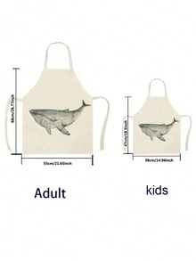 1個帶有狗,鯨魚,貓和鳥圖案的亞麻圍裙 - 橘色 - 查看 2