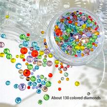 約130粒混合尺寸的平底鑲嵌水晶石,多色玻璃圓形寶石,美甲藝術裝飾配件 - 彩鑽 - 查看 7