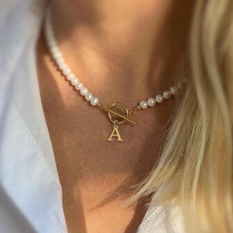 1入時尚不鏽鋼首字母切換扣珠項鍊,適用於女性