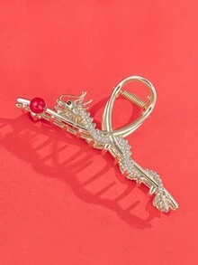 1pc Lady Hair Claw Clip With Dragon Shaped Design And Rhinestone Decor, Suitable For Thick Hair Ponytail Hairstyle And Chinese New Year Hair Accessory - Gold - View 10