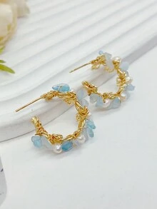 1pair New Design Pearl Stud Earrings, Pearl-Lover's Must-Have, Romantic And Pink Pearls, Unique Design And Elegant Pendant Make It A Great Accessory For Women's Graduation Gift, Workplace, Business And Commercial Occasions. It's Simple, Stylish, Versatile And Slimming, Perfect For Women's Daily Wear, Christmas And Thanksgiving Western Style. - Multicolor - View 7