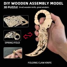 1把木質3d蝴蝶摺疊爪式切割拼圖diy拆包玩具木質爪式組件模型木質拼圖玩具蝴蝶刀模型摺疊刀 - 棕色 - 查看 4