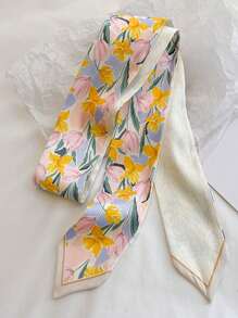 1pc Simple Printing Small Scarf Fashion Silk Scarf - Multicolor - View 1