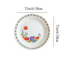 10入組7吋圓形花卉設計紙盤,荷花主題生日派對用品蛋糕/甜點盤,家庭派對裝飾 - 彩色 - 查看 2