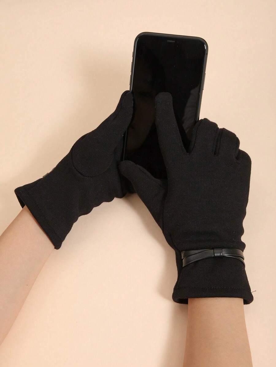 1pair Simple Warm Winter black Gloves - Black - View 1