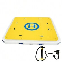 Inflatable Dock Floating Platform  8 X 6 Ft/8 X 8 Ft/12 X 6 Ft With Electric Air Pump & Storage Bag, Swim Dock With Hand Pump 3-4 Person Capacity Drop Stitch PVC Non-Slip Raft For Pool Beach Ocean - 8 x 8 英尺 - 查看 1