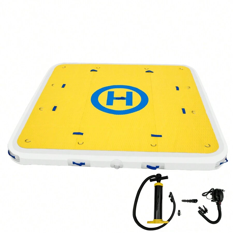 Inflatable Dock Floating Platform  8 X 6 Ft/8 X 8 Ft/12 X 6 Ft With Electric Air Pump & Storage Bag, Swim Dock With Hand Pump 3-4 Person Capacity Drop Stitch PVC Non-Slip Raft For Pool Beach Ocean - 8 x 8 英尺 - 查看 1