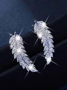 1 Pair Children Cubic Zirconia Fashion Feather Stud Earrings For Girls Gifts For Daily Decoration - Silver - View 3