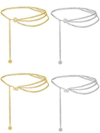 CIZME 1 条/套链式腰带链式银色链式腰带金色链式腰带带链式向日葵蝴蝶腰链腰带加大码长款女士多层时尚链式腰带适用于连衣裙装饰和牛仔裤情人节、妈妈、母亲、母亲节、礼物