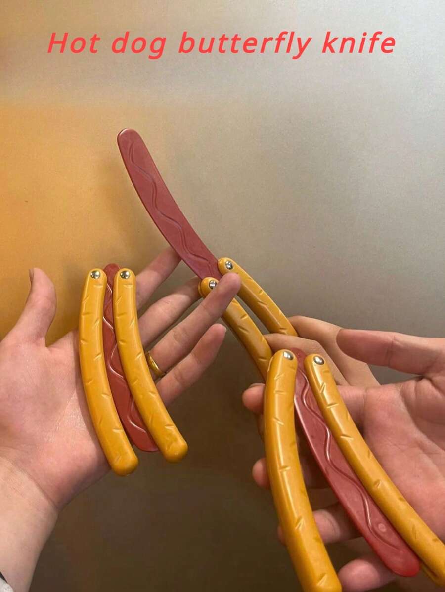 1pc Creative Hot Dog Butterfly Knife Toy, Decompression Rotating Hot Dog Cutter - Brown Hot Dog Butterfly Knife - View 1