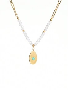 1 件女士珍珠项链恶魔之眼礼物纯银正品白色人造珍珠吊坠项链 - 送给妈妈妻子女友她的圣诞节礼物，周年纪念生日精美珠宝 - 彩色 - 查看 6