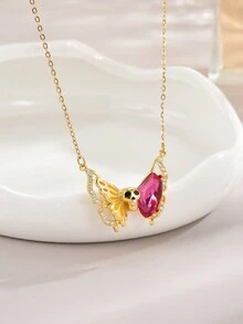 1個時尚蝴蝶吊墜不鏽鋼項鍊,女性日常佩戴 - 金色 - 查看 2