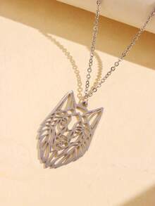 1pc Fashionable Creative Stainless Steel Wolf Head Pendant Necklace For Men's Jewelry - A - View 14