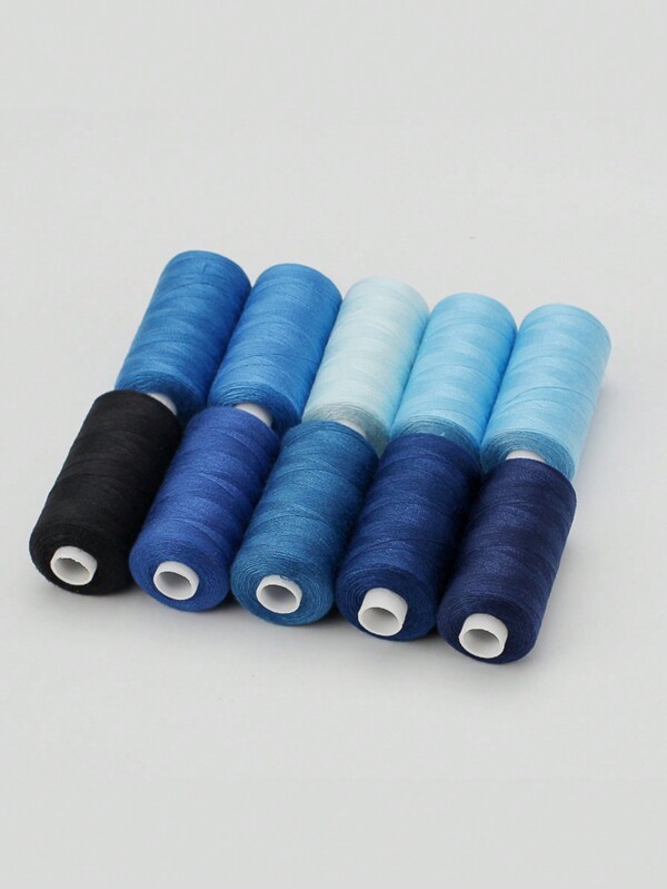Fil pour coudre des fils à coudre tout usage en polyester 10 couleurs 400 mètres de fil à coudre pour machine et couture à la main Bleu foncé, bleu clair, bleu marine
