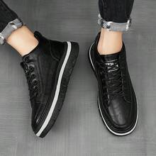 男士高帮运动鞋时尚纯色防滑耐磨厚底增高春秋季 - 黑色 - 查看 3