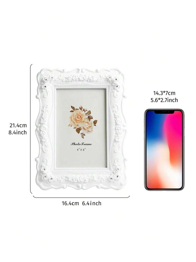 Rose Relief Photo Frame, White Plastic Poster Display Frame For Home Decor Gifts Birthday Graduation
