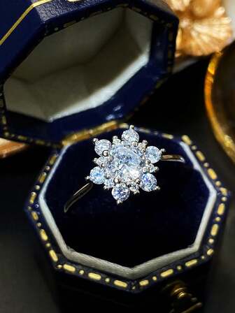 Creative Simple Style Snowflake Design White Gold Plated S925 Silver Ring For Women