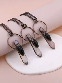 KEJIALAI Clear Quartz Stick Point Pendants Necklace,Welded Antique Copper Natural Quartz Column Necklace,Plated Bronze Copper Red Green Crystal Embellishment - Yellow Tiger Eye Stone - View 3