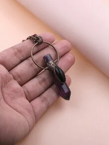 KEJIALAI Clear Quartz Stick Point Pendants Necklace,Welded Antique Copper Natural Quartz Column Necklace,Plated Bronze Copper Red Green Crystal Embellishment - Yellow Tiger Eye Stone - View 1