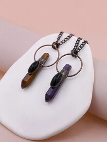 KEJIALAI Clear Quartz Stick Point Pendants Necklace,Welded Antique Copper Natural Quartz Column Necklace,Plated Bronze Copper Red Green Crystal Embellishment - Yellow Tiger Eye Stone - View 4