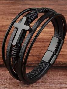 1 件男女通用十字形黑色和銀色搭扣手鍊！很棒的情人節禮物！ - 黑色 - 查看 5