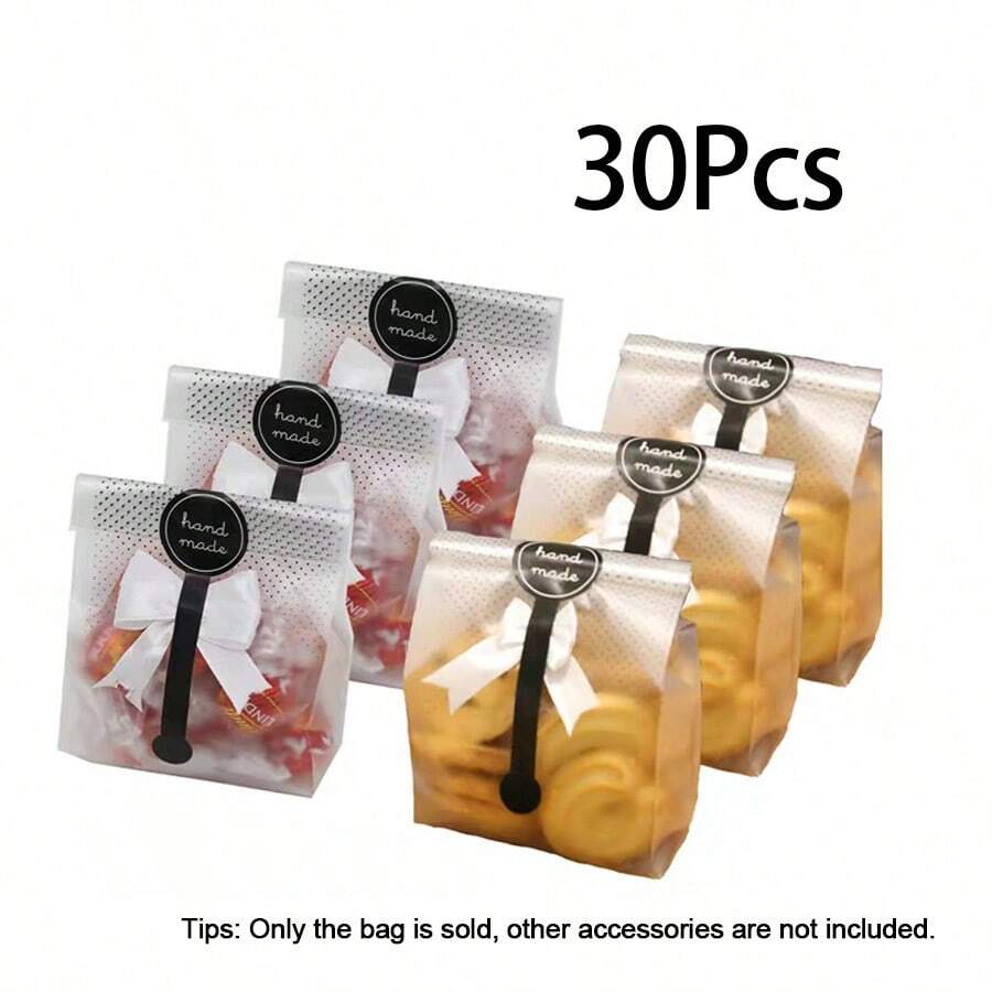30入組半透明塑料袋，烘焙餅幹袋，適用於曲奇、蛋糕、巧克力、糖果、零食包裝，適用於麵包店派對、婚禮派對禮品袋 - 白色 - 查看 1