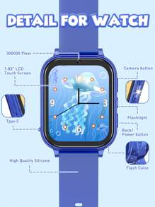 Children's Smartwatch, Puzzle Toy, Audiobooks, Learning Cards, Puzzle Games, HD Touch Screen, Magic Camera, Music Player, Pedometer And Flashlight , Birthday And Festival Gift For Kids Aged 4-12 - Màu xanh lam - Xem 6