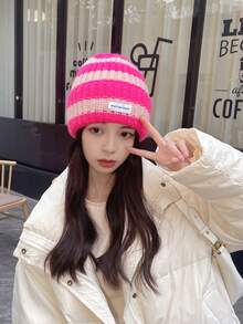 1件女士時尚多色厚針織帽子,適用於秋冬日常穿著 - 米色 - 查看 9
