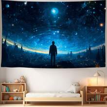 星系壁掛,夜空星雲宇宙壁掛布藝,適用於臥室客廳宿舍裝飾,59x39英寸 - 藍色 - 查看 4