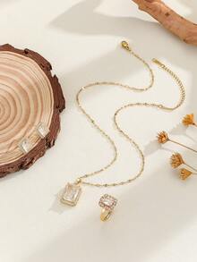 4入組（項鍊,耳環和戒指）的銅首飾套裝 - 彩色 - 查看 2