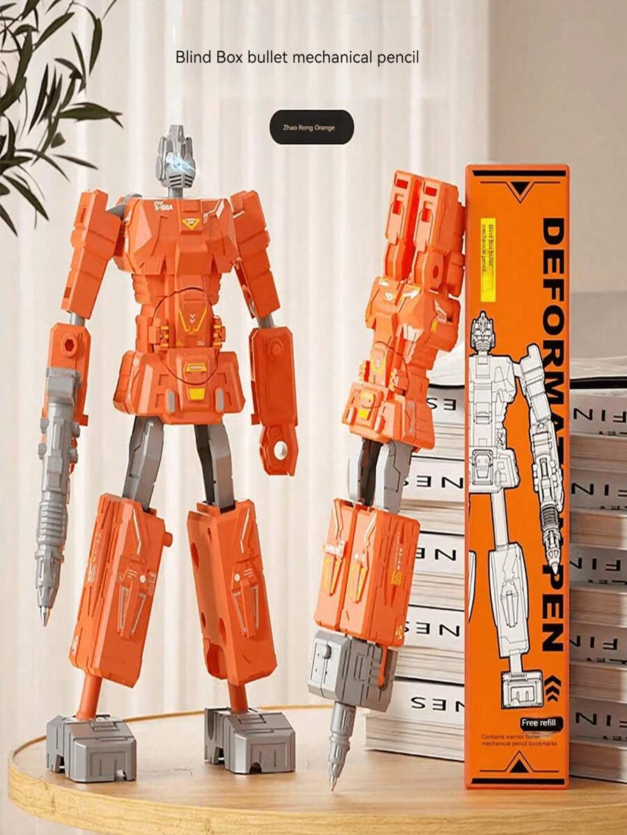 1pc Creative Transforming Robot Stationery Ballpoint Pen, For Kids And Students, Perfect As A Fun Gift - Transformation Pen-orange - View 1