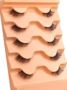5對人造貂毛假睫毛,增加捲翹,自然柔軟,短鬈曲貓眼條片睫毛 - 眼尾拉長款 - 查看 5