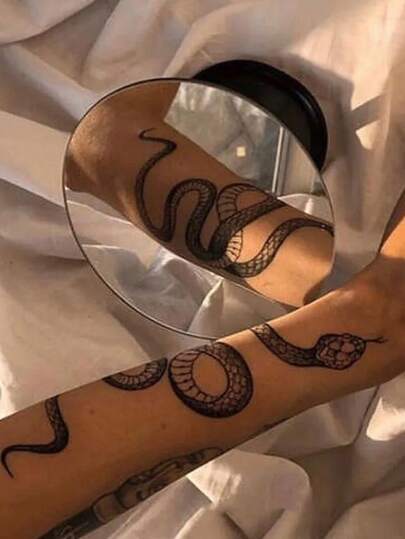 STARTTOOS 1sheet Black Realistic Snake Animal Design Temporary Tattoo Sticker For Arm, Chest, Abdomen, Back