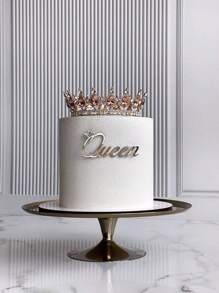 5pcs/1PC My Queen's Happy Birthday Cake Topper Acrylic Valentine's Day Cake Side Decoration - Silver - View 1