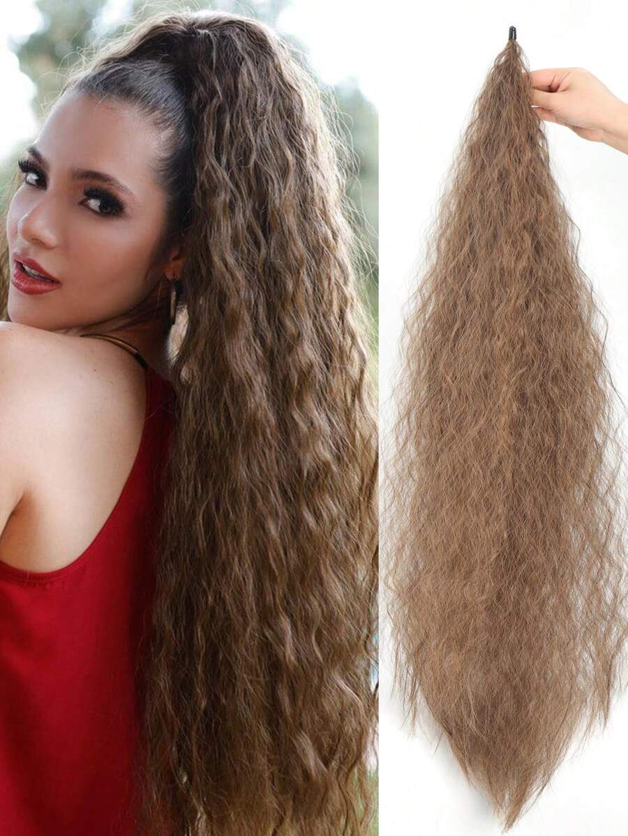 合成纖維長假髮棒麻花馬尾,耐高溫纖維頭髮36英寸卷曲女士髮型 - Light Brown - 查看 1