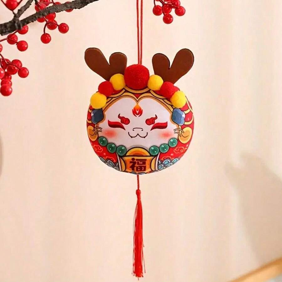 風十二生肖龍吉祥物掛件,印花吉祥龍毛絨玩具,新年裝飾,禮品1入 - 白色 - 查看 1