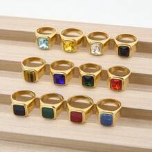 1pc Vintage Square Shaped 18k Gold Plated Glossy Texture Ring, Unisex Valentine's Day, , Mother's Day Gift - Bronze - View 2