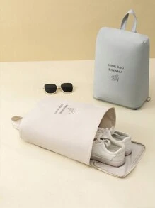 1入組鞋袋,男女旅行鞋收納袋,帶拉鍊閉合的鞋收納組織袋,旅行配件度假必備,行李收納便攜鞋盒手提包含手把 - 米色 - 查看 2