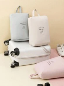 1入組鞋袋,男女旅行鞋收納袋,帶拉鍊閉合的鞋收納組織袋,旅行配件度假必備,行李收納便攜鞋盒手提包含手把 - 米色 - 查看 3