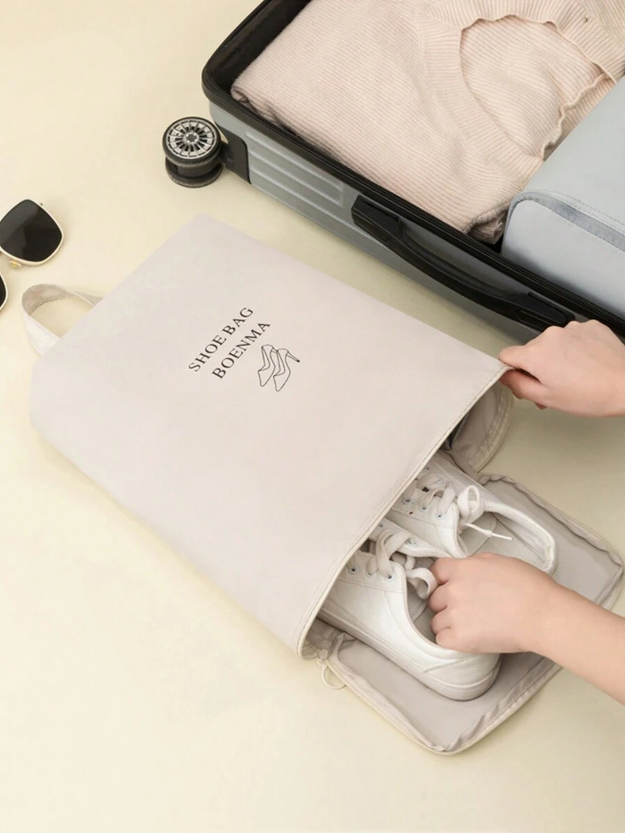 1入組鞋袋,男女旅行鞋收納袋,帶拉鍊閉合的鞋收納組織袋,旅行配件度假必備,行李收納便攜鞋盒手提包含手把 - 米色 - 查看 1