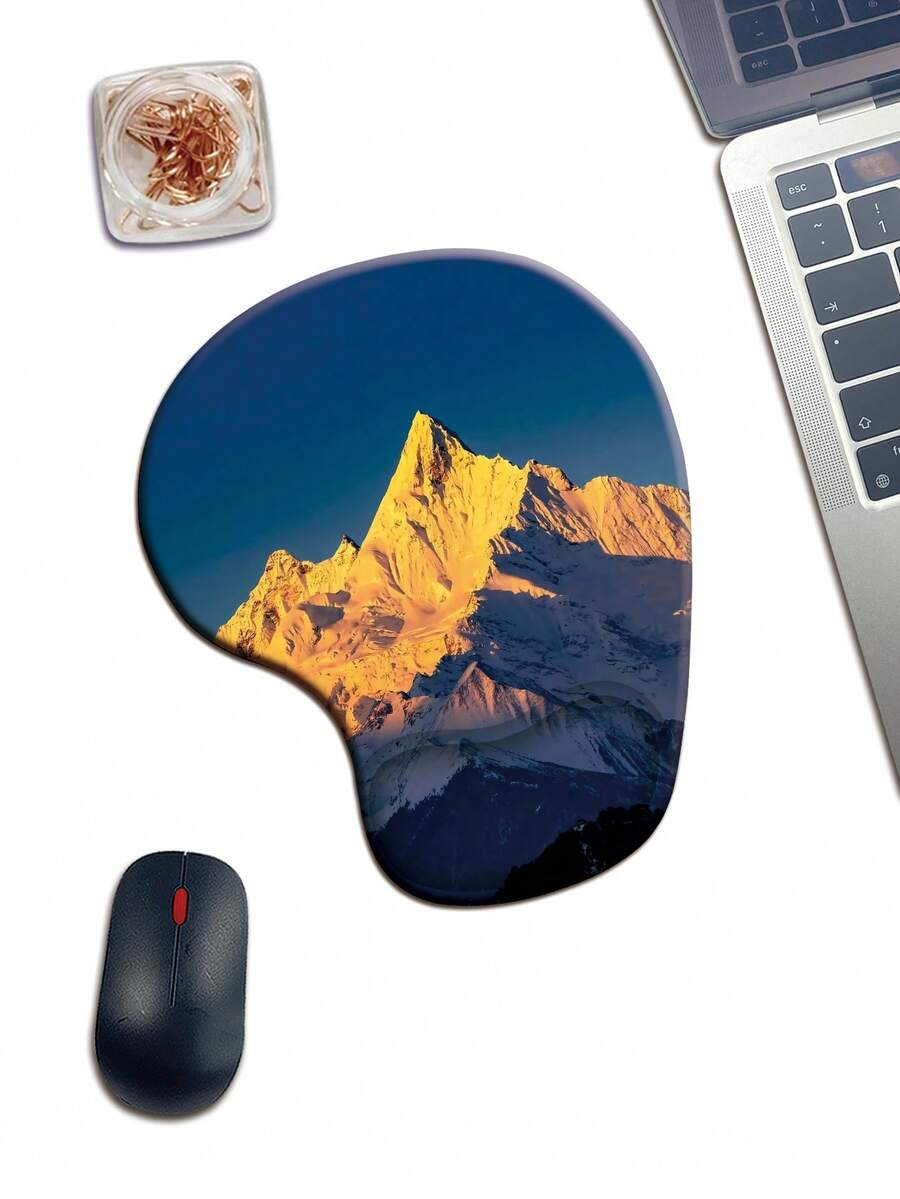 1入組帶有日落山景設計的手腕托鼠標墊,適用於學生、遊戲、辦公室；厚3d矽膠手枕墊帶有防滑功能的手腕帶坐墊,適用於辦公室 - 彩色 - 查看 1
